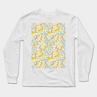 Botanicals and Dots - Hand drawn Design - Light Blue, Orange, Yellow Long Sleeve T-Shirt